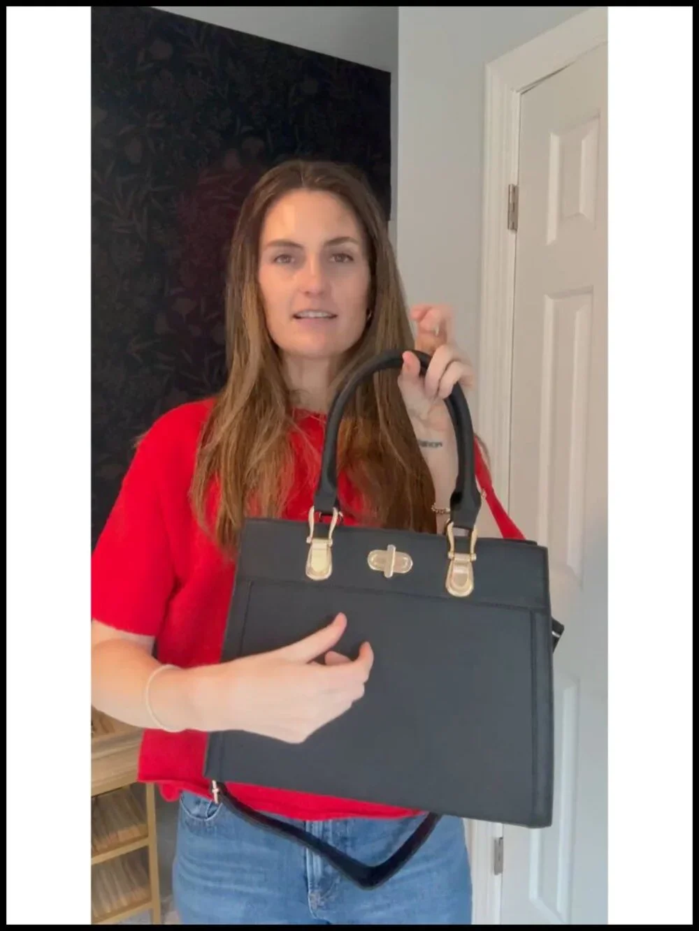 Vegan Leather Satchel Handbag & Wallet Set with Adjustable Shoulder Strap